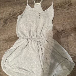 Gray Sleeveless Romper with Button Detail